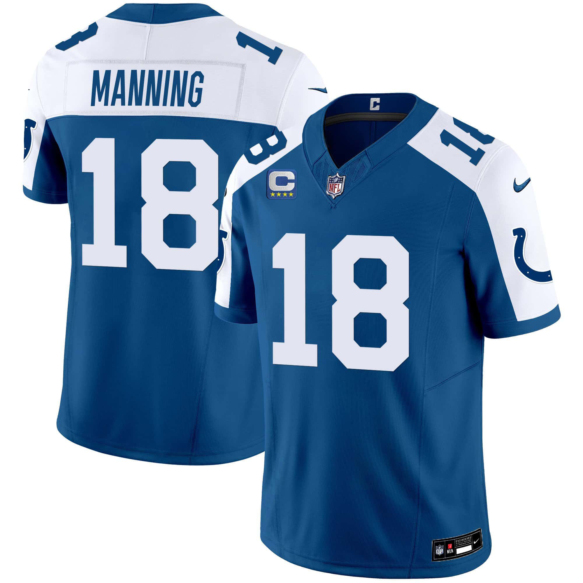 Men Indianapolis Colts 18 Manning Blue 2024 Nike Vapor Limited NFL Jersey